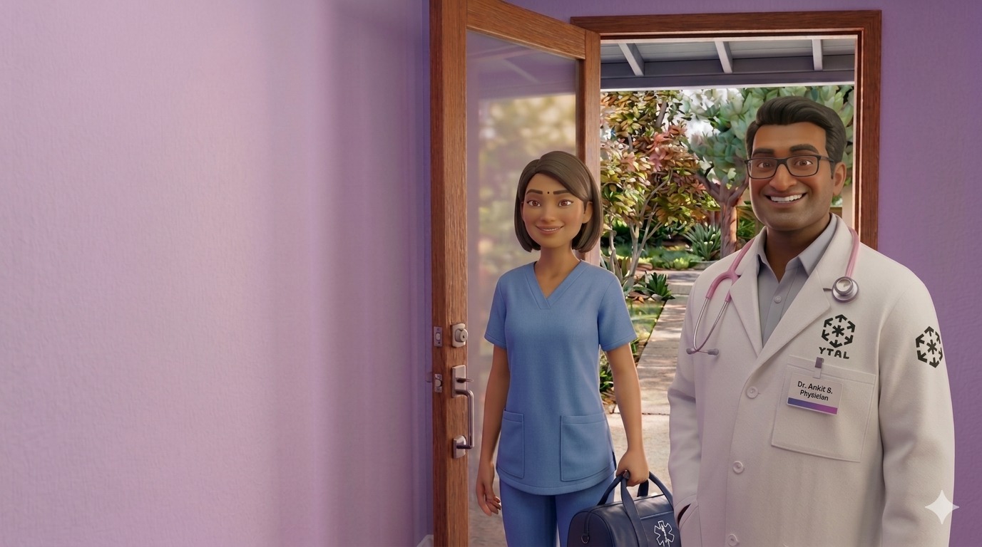 A YTAL nurse and doctor arriving at a home for a care visit